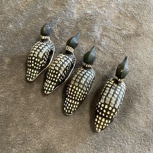 Set of Four Vintage Painted Carved Wooden Duck Napkin Holders Table Decor